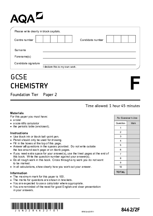 Chemistry 8462/2F June 2022