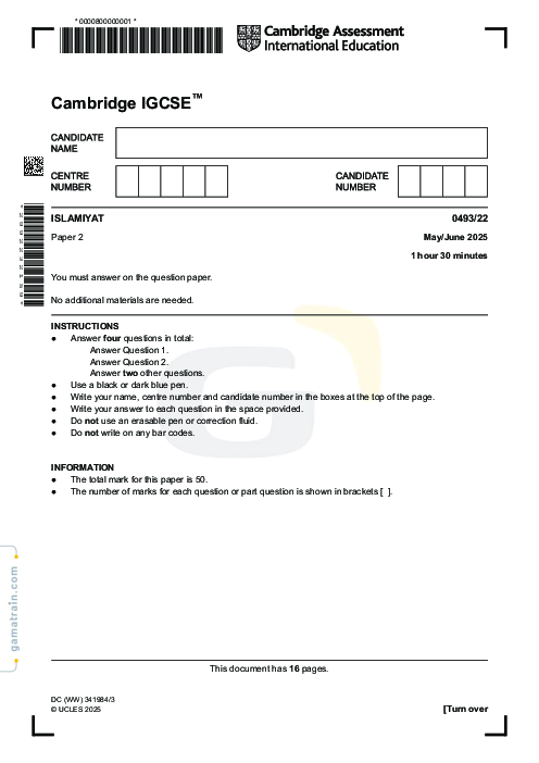 Islamiyat 0493/22 May June 2025