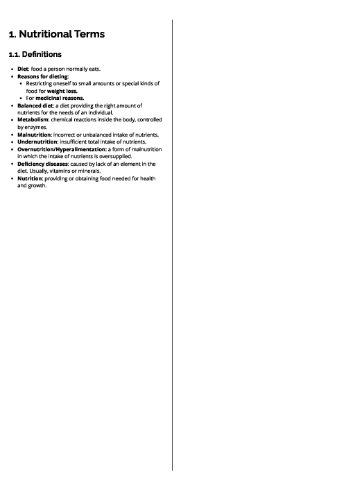  Food & Nutrition (0648) Nutritional Terms Revision Note