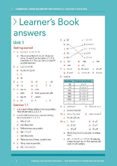 Mathematics 8 , Learner′s Book Answers Lower Secondary Checkpoint | PDF