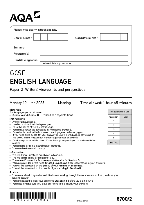 English Language 8700/2 June 2023