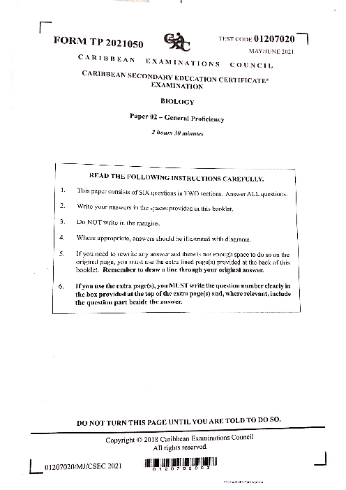 Biology June 2021 Paper 2