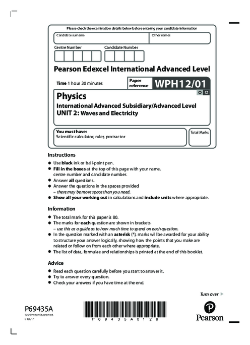 Physics WPH12/01 January 2022