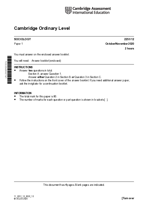 Sociology 2251/22 Oct Nov 2020