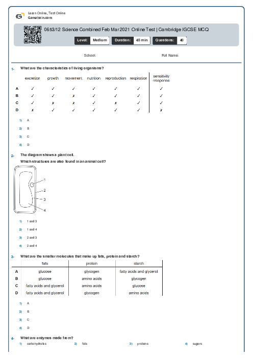 0653/12 Science Combined Feb Mar 2021 Online Test | Cambridge IGCSE MCQ
