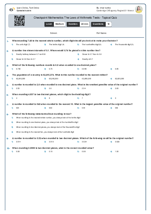 Checkpoint Mathematics The Laws of Arithmetic Tests - Topical Quiz