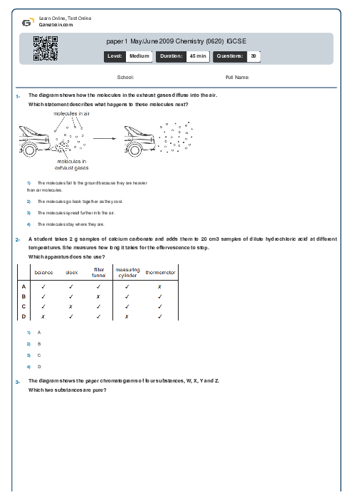 paper 1 May/June 2009 Chemistry (0620) IGCSE