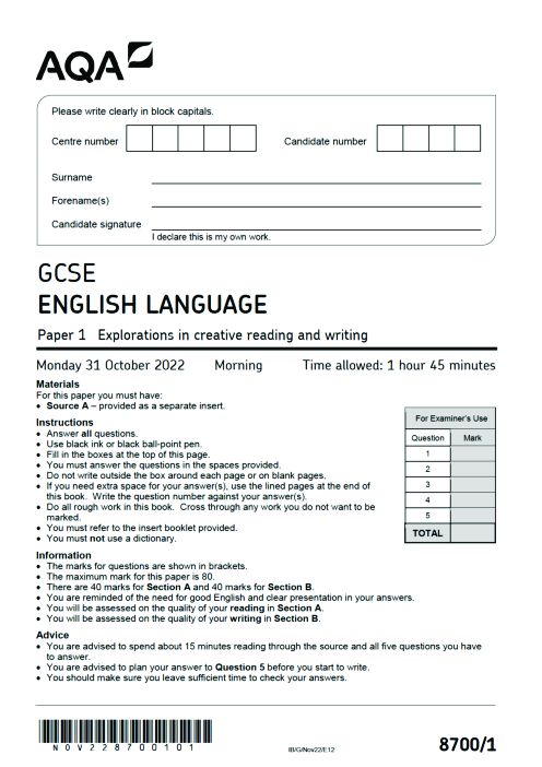 English Language 8700/1 November 2022