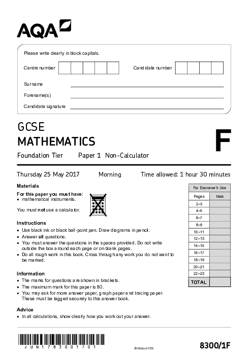 Mathematics 8300/1F June 2017