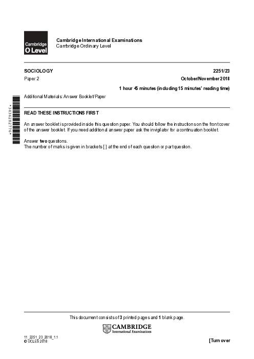 Sociology 2251/22 May June 2018