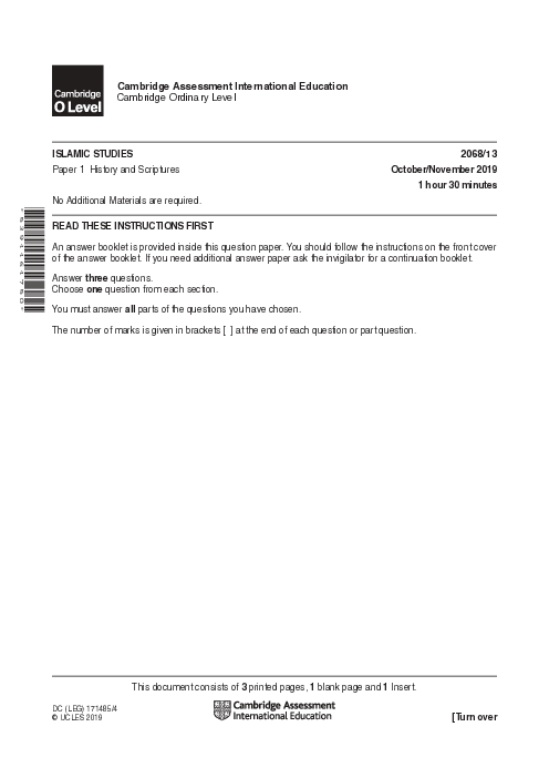 Islamic Studies 2068/13 Oct Nov 2019