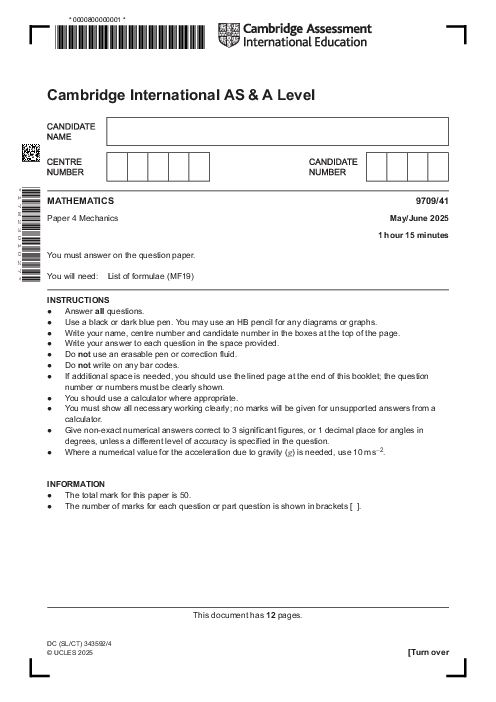 Mathematics 9709/41 May June 2025