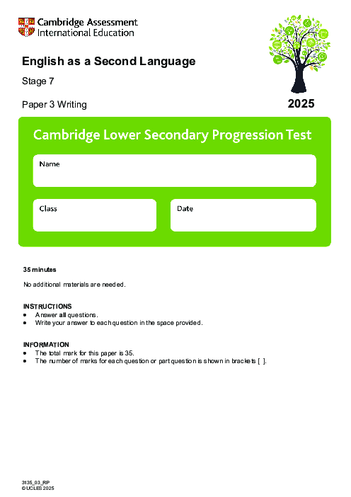 Progression Test Stage 7 English as a Second Language 2025 Paper 3