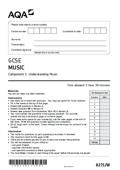 Music 8271/1 June 2022
