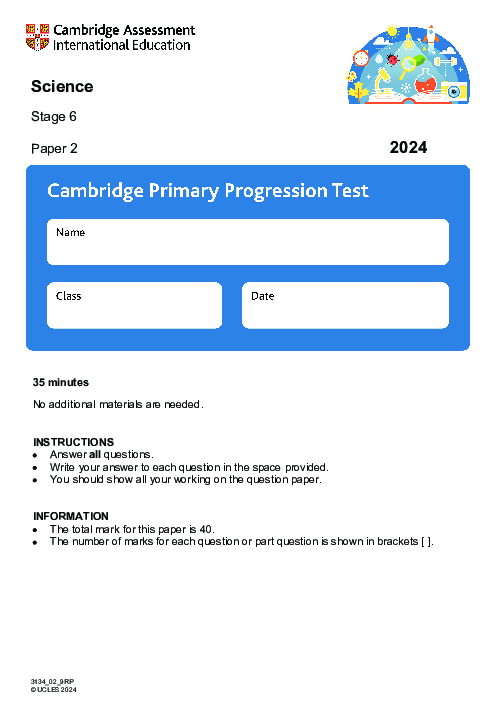 Cambridge Progression Test Stage 6 Science 2024 Paper 2