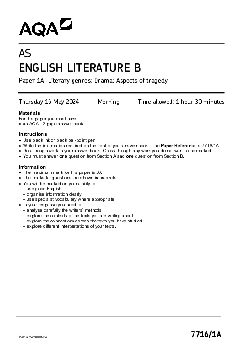 English Literature (B) 7716/1A June 2024