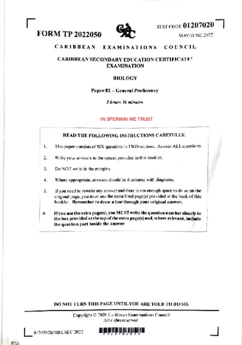 Biology January 2022 Paper 2