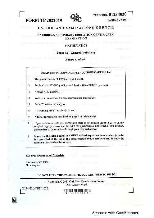 Mathematics January 2022 Paper 2