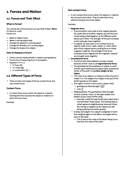 Checkpoint Science (Physics) | Forces and Motion Revision Note