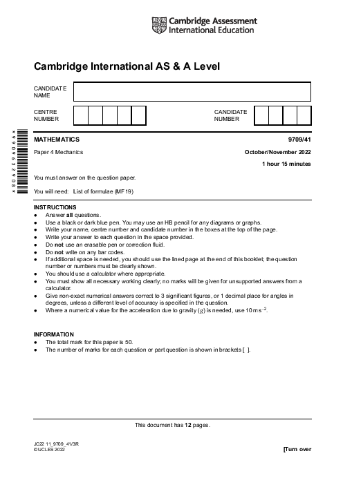 Mathematics 9709/23 Oct Nov 2022 | Cambridge AS & A Level Past Papers With Mark Scheme