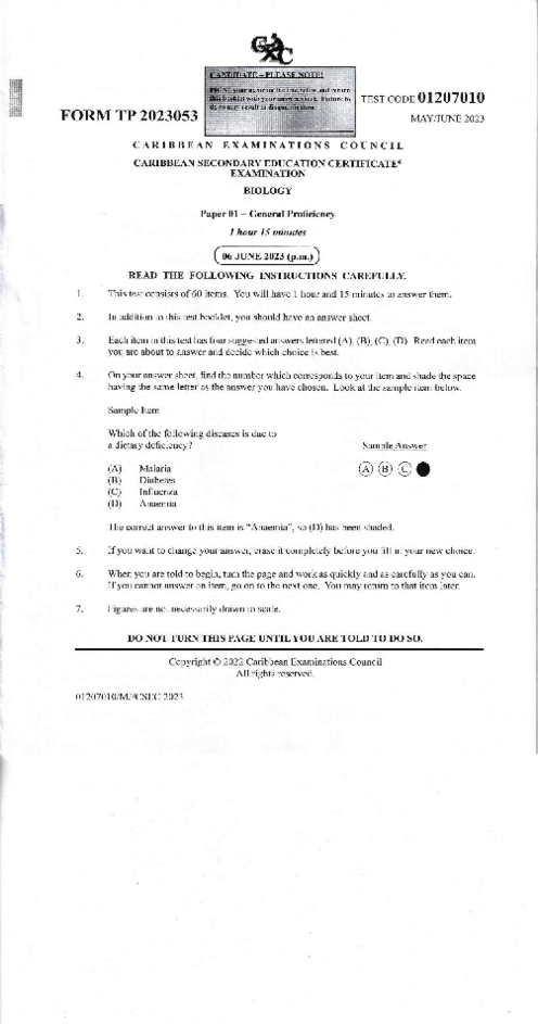 Biology June 2023 Paper 1