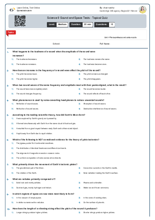 Science 9 Sound and Space Tests - Topical Quiz