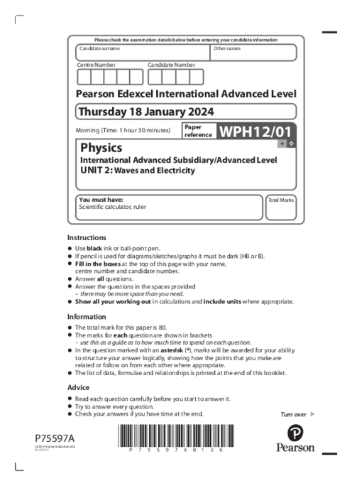 Physics WPH12/01 January 2024 