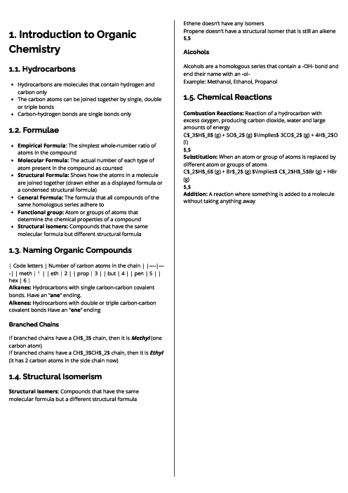  Chemistry (4CH1) Introduction to Organic Chemistry Revision Note