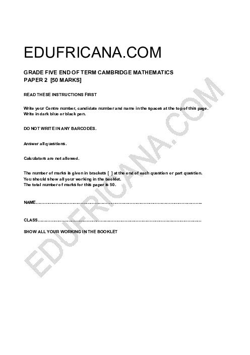 Cambridge Grade 5 End-of-Term Math Paper 2 with Answers | Free PDF
