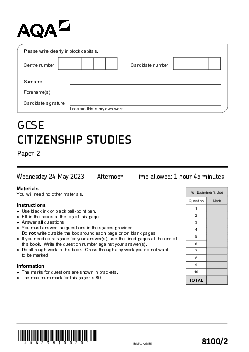 Citizenship Studies 8100/2 June 2023