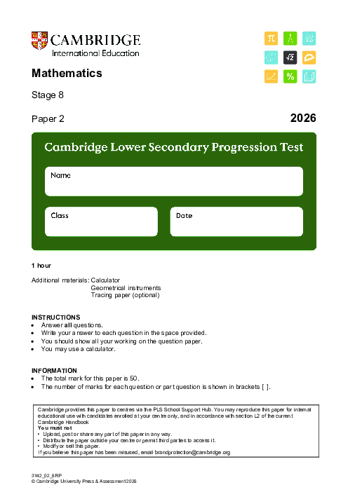 Progression Test Stage 8 Mathematics 2026 Paper 2 pdf