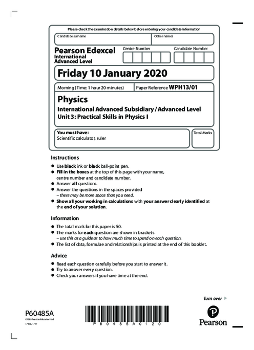 Physics WPH13/01 January 2020