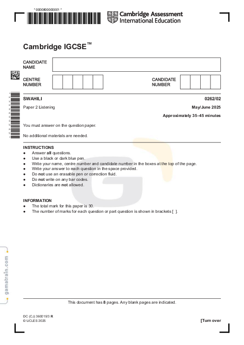 Swahili 0262/02 May June 2025