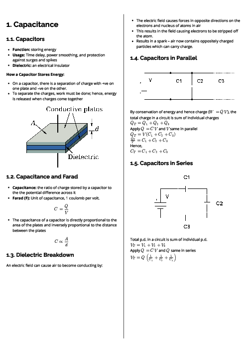 Physics (9702) Capacitance Revision Note