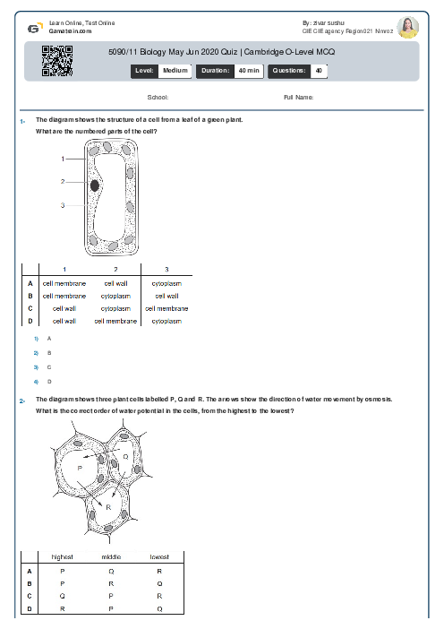 5090/11 Biology Oct Nov 2020 Quiz | Cambridge O-Level MCQ