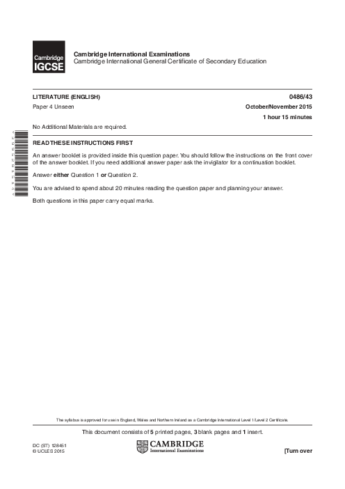 English-Literature 0486/43 Oct Nov 2015