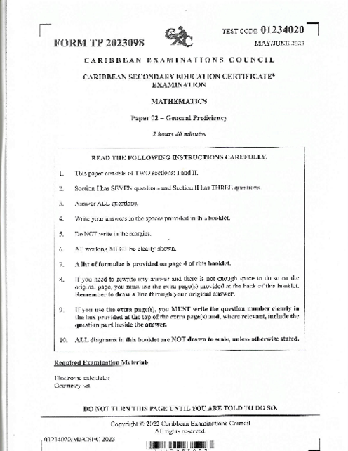 Mathematics June 2023 Paper 2