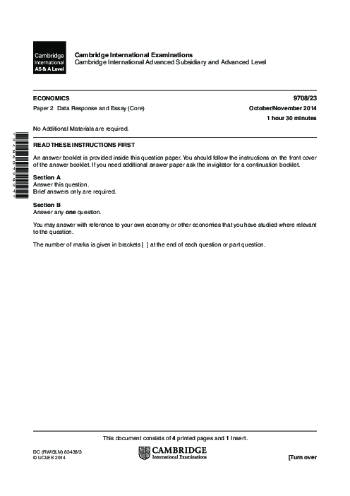 Economics 9708/12 Oct Nov 2014 | Cambridge AS Level Past Papers With Mark Scheme