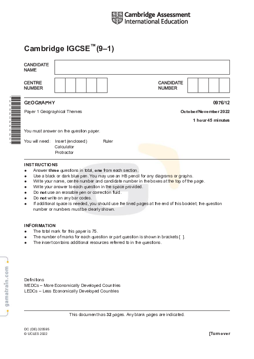 Geography 0976/12 Oct Nov 2022