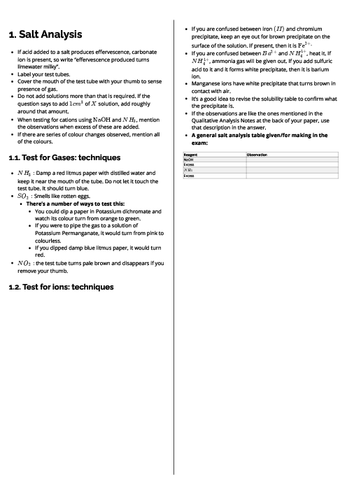 Chemistry (9701) Salt Analysis Revision Note