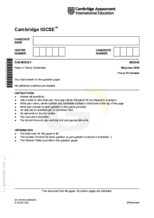 Chemistry 0620/42 May June 2025