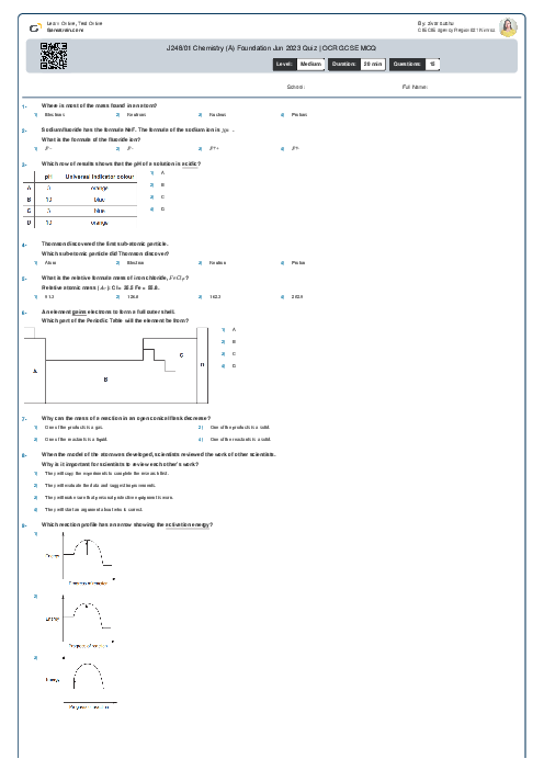 J248/01 Chemistry (A) Foundation Jun 2023 Quiz | OCR GCSE MCQ