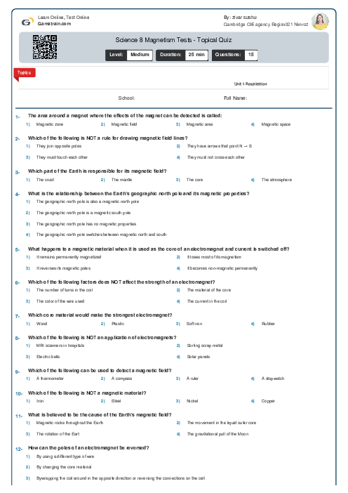 Science 8 Magnetism Tests - Topical Quiz