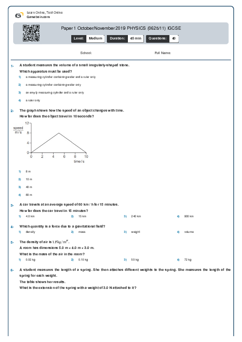 Paper 1 October/November 2019 PHYSICS (0625/11) IGCSE