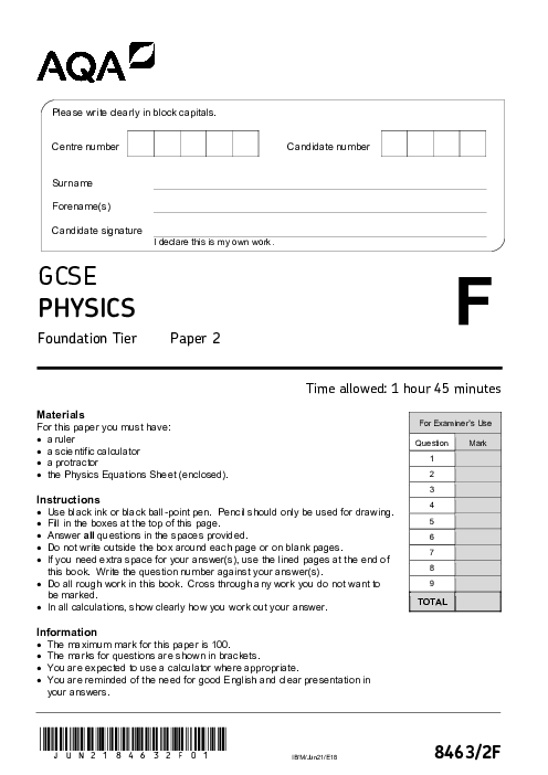Physics 8463/2F June 2021