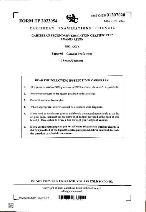 Biology June 2023 Paper 2