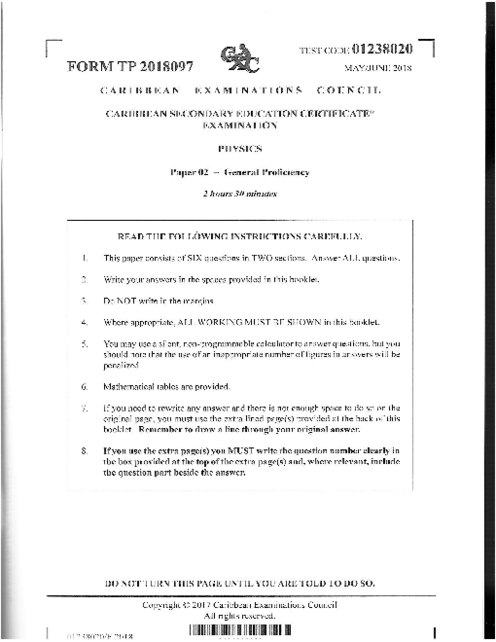 Physics June 2018 Paper 2