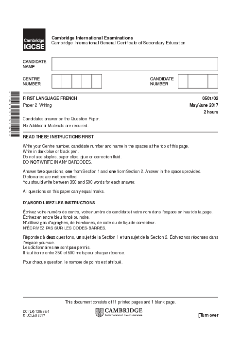 French First Language 0501/02 May June 2017