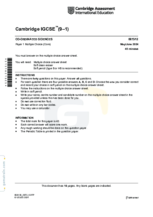 Sciences - Co-ordinated 0973/12 May June 2024