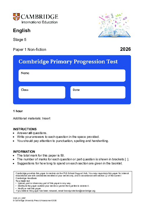 Progression Test Stage 5 English 2026 Paper 1 pdf